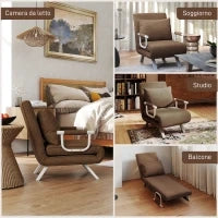 Poltrona Letto Moderna 2 in 1 con Schienale Reclinabile su 5 Posizioni e Cuscino, 65x69x80cm, Marrone