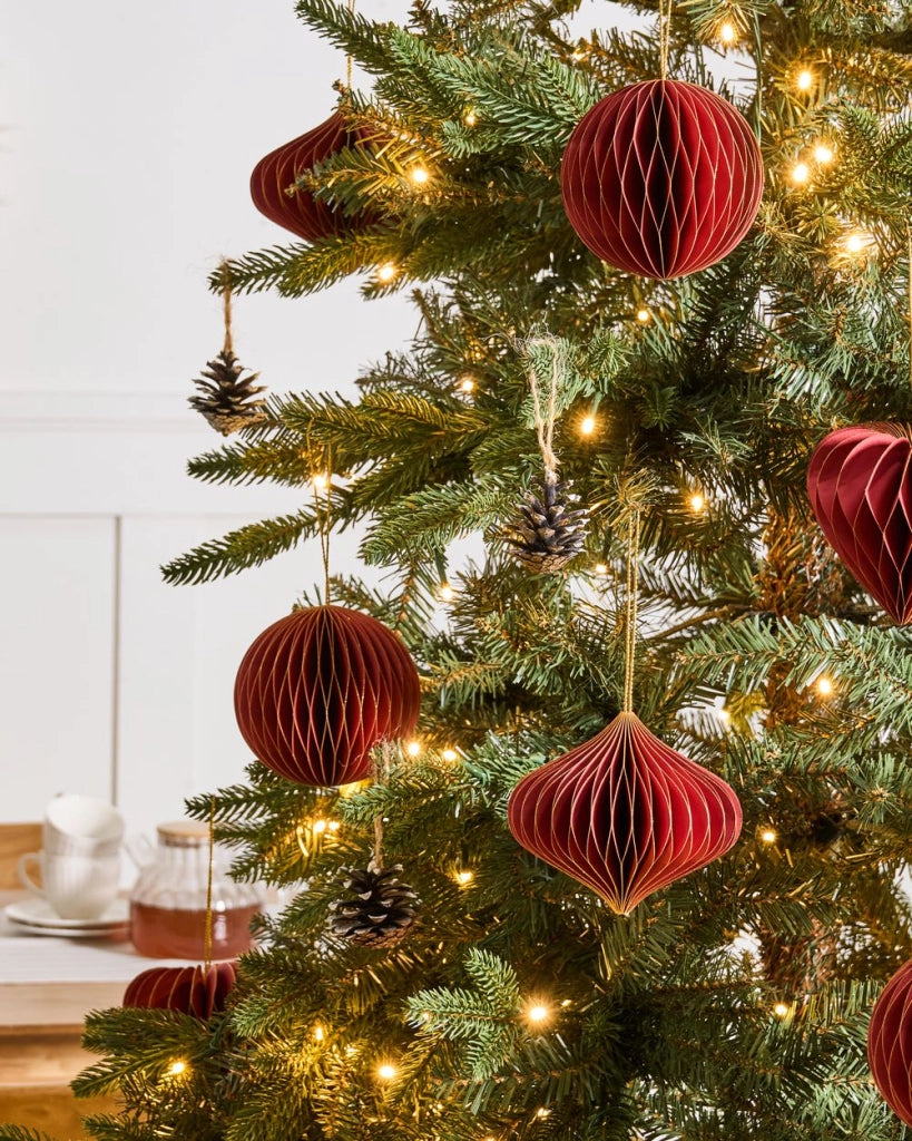 Set di 18 palline di Natale in carta a nido d'ape rossa Ornamenti da appendere Decorazioni 3D per Natale