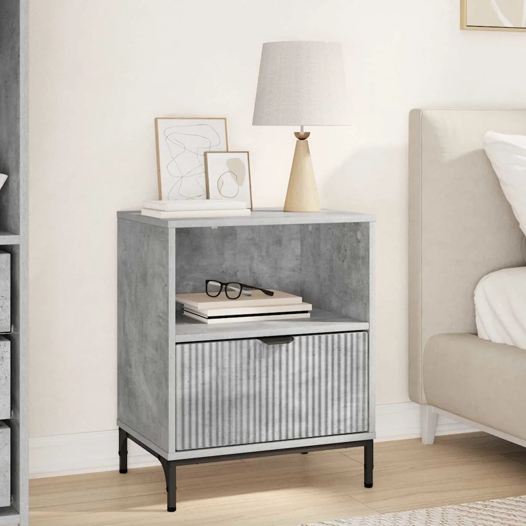 Comodino | Armadio da Notte | Mobiletto da notte con cassetto Grigio cemento 49 x 36 x 61 cm