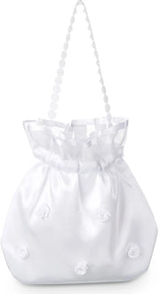 Borsa da sposa in satin bianco, borsa da sposa con motivi floreali, borsa per la sposa, borsa per le damigelle d'onore, clutch per la comunione, borse da mano bianche per donne, ragazze, matrimonio, doccia di nozze, accessori di festa