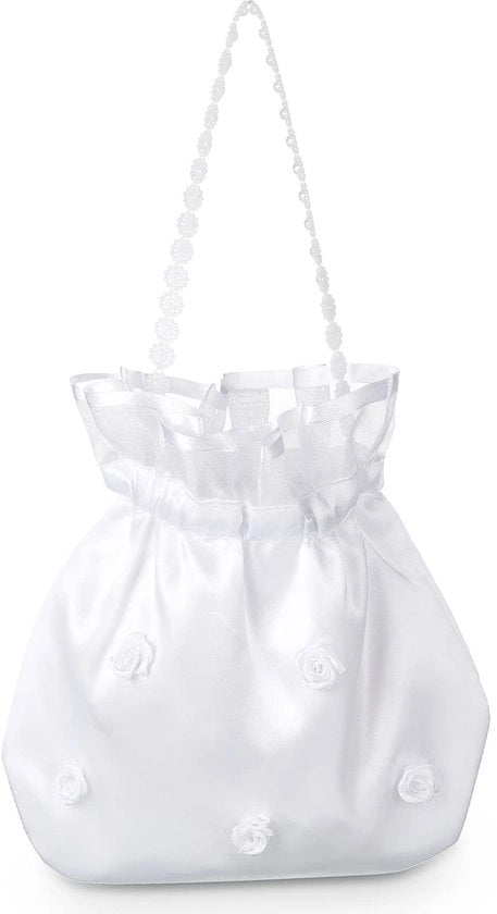 Borsa da sposa in satin bianco, borsa da sposa con motivi floreali, borsa per la sposa, borsa per le damigelle d'onore, clutch per la comunione, borse da mano bianche per donne, ragazze, matrimonio, doccia di nozze, accessori di festa