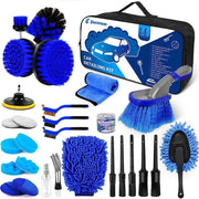 Kit di pulizia autoguida, 29 pezzi, set di spazzole per dettaglio auto, cura auto, lavaggio auto, set di adesivi per l'abitacolo auto, esterno, motore, vani di ventilazione, cruscotto, pannelli di controllo