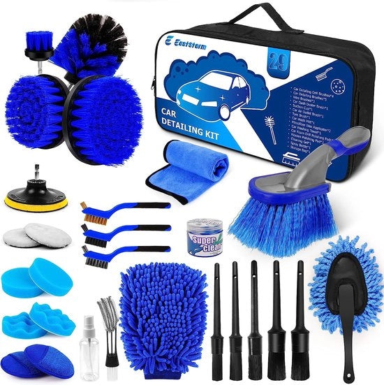 Kit di pulizia autoguida, 29 pezzi, set di spazzole per dettaglio auto, cura auto, lavaggio auto, set di adesivi per l'abitacolo auto, esterno, motore, vani di ventilazione, cruscotto, pannelli di controllo