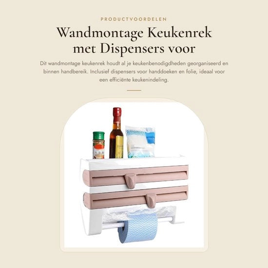 Rack di stoccaggio da parete - Racks per cucina con dispensa per spezie - Regolatore per asciugamani in carta - Dispensatore per pellicole - Progettazione ergonomico - Organizzazione efficiente