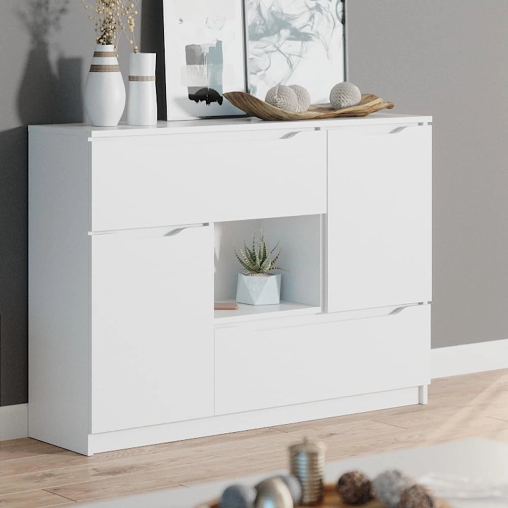 Cassettiera per camera da letto Ruben, Bianco, 120 x 84 cm, per riporre abiti e oggetti di uso quotidiano