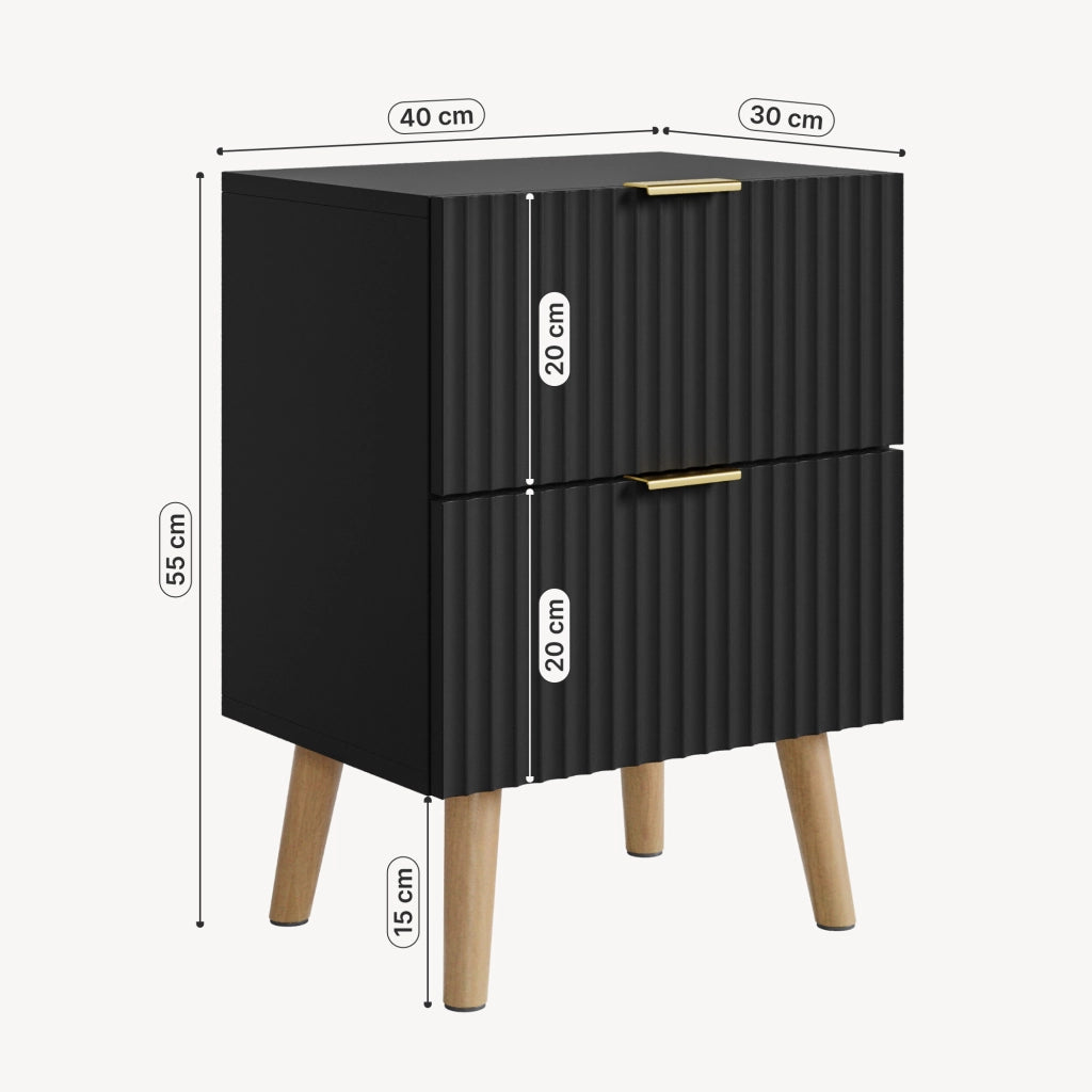 Comodino Nand con 2 Cassetti 55x40x30 cm nero [en.casa]