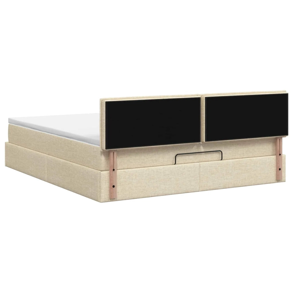 Letto Ottomano con Materasso e LED Crema 180 x 200 cm Tessuto 3456848