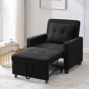 Fauteuil convertibile 3 in 1 con schienale regolabile, porta bicchieri, porta USB e tasca laterale nero 74 × 87 × 84 cm