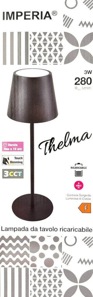 Imperia Lampada da tavolo led ricaricabile dimmerabile Thelma 3CCT 3W 280lm corten