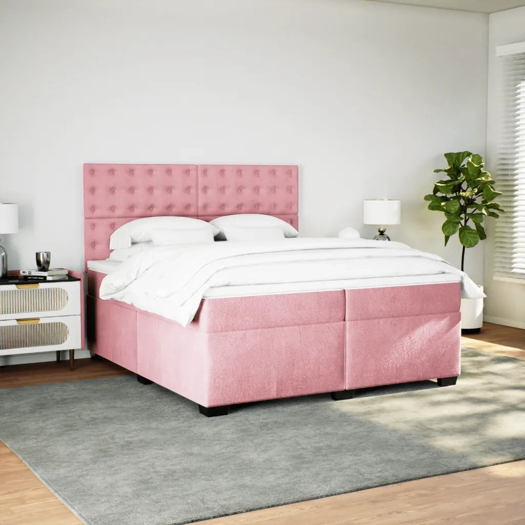 Giroletto a Molle con Materasso Rosa 200x200 cm in Velluto 3293319