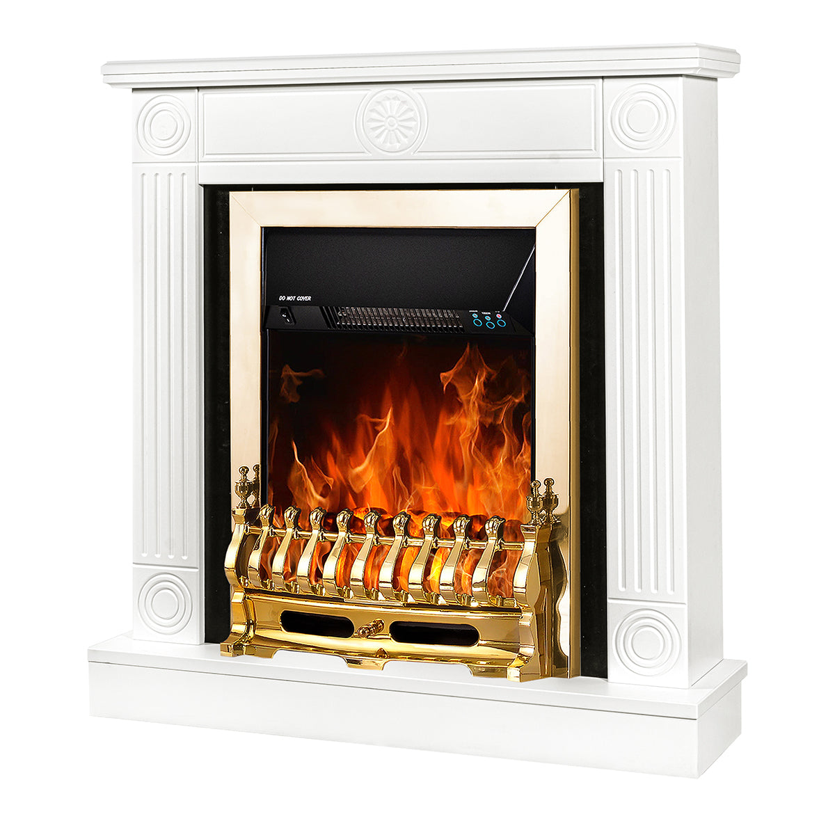 Camino Elettrico da Pavimento 86,5x82x25 cm Effetto Fiamma 2000W Donald & Galileo gold Bianco/nero