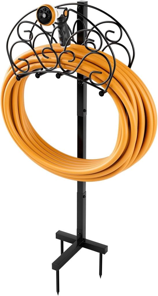 Supporto per Tubo da Giardino, Porta Tubo da Terra in Metallo con 3 Punti di Ancoraggio, Supporto per Tubo Staccabile per Giardino, Prato, Nero