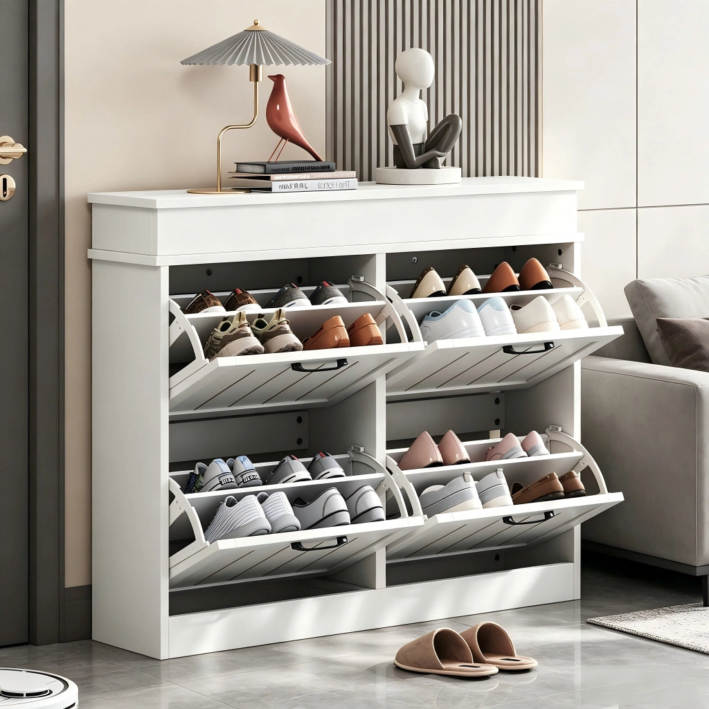 Scarpiera con 4 ante e 8 vani - per ingresso - in MDF - 105×24×83 cm - bianco