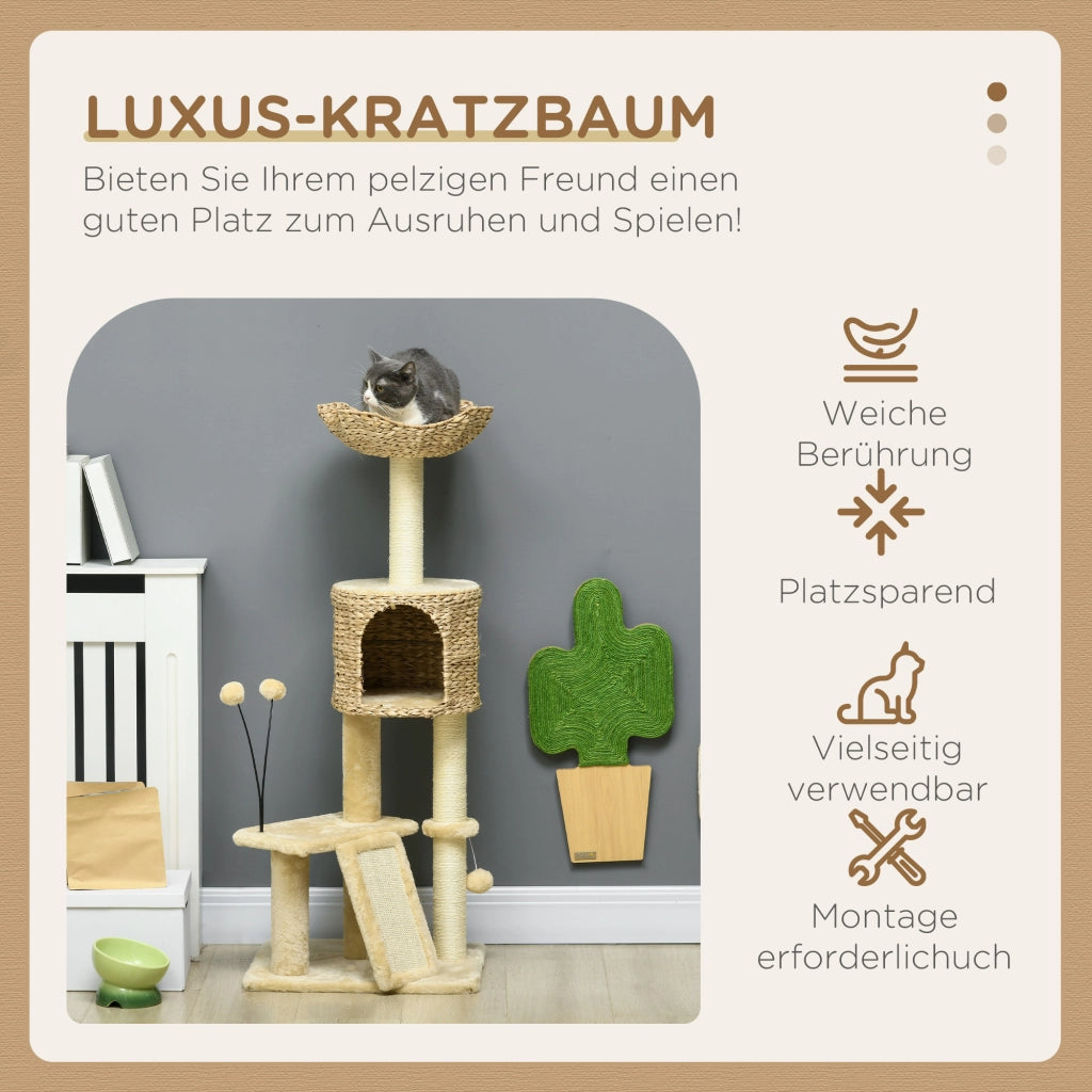 Albero tiragraffi per gatti con tana e piattaforma ¨C zephmum ¨C Marrone/Beige 45x40x116cm