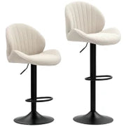 Set 2 Sgabelli da Bar a Conchiglia con Poggiapiedi, in Tessuto Effetto Ciniglia, 48x50x94-115 cm, Nero e Beige