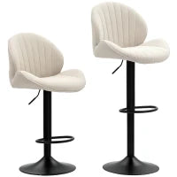 Set 2 Sgabelli da Bar a Conchiglia con Poggiapiedi, in Tessuto Effetto Ciniglia, 48x50x94-115 cm, Nero e Beige