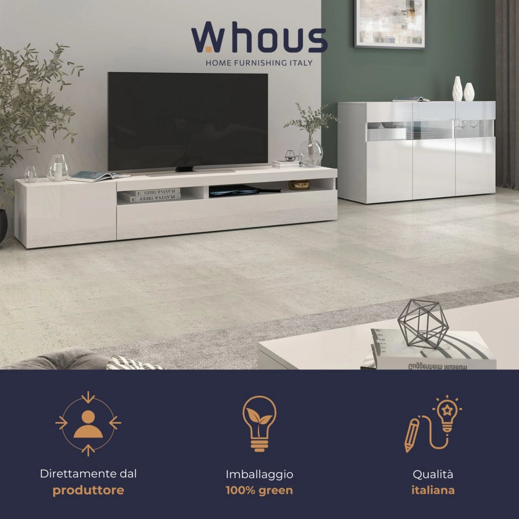 WHOUS Credenza Potenza con 3 ante bianco lucido 130x40x81 cm