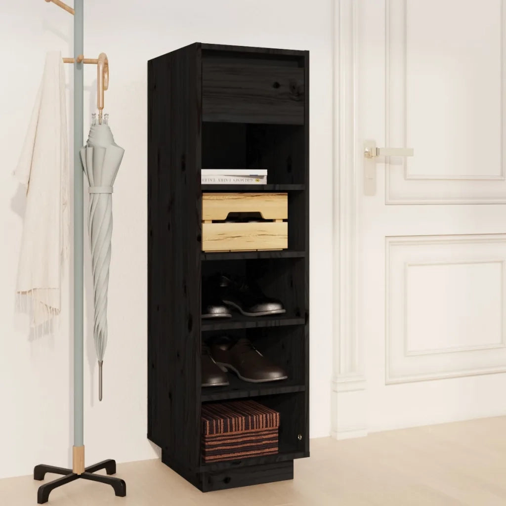 Scarpiera Nera 30x34x105 cm in Legno Massello di Pino 813559