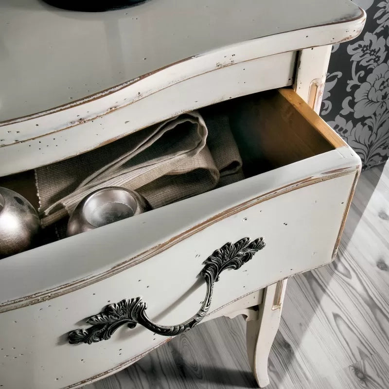 Cassettiera 2 cassetti legno bianco shabby chic 92x44x79 - Mobili 2G