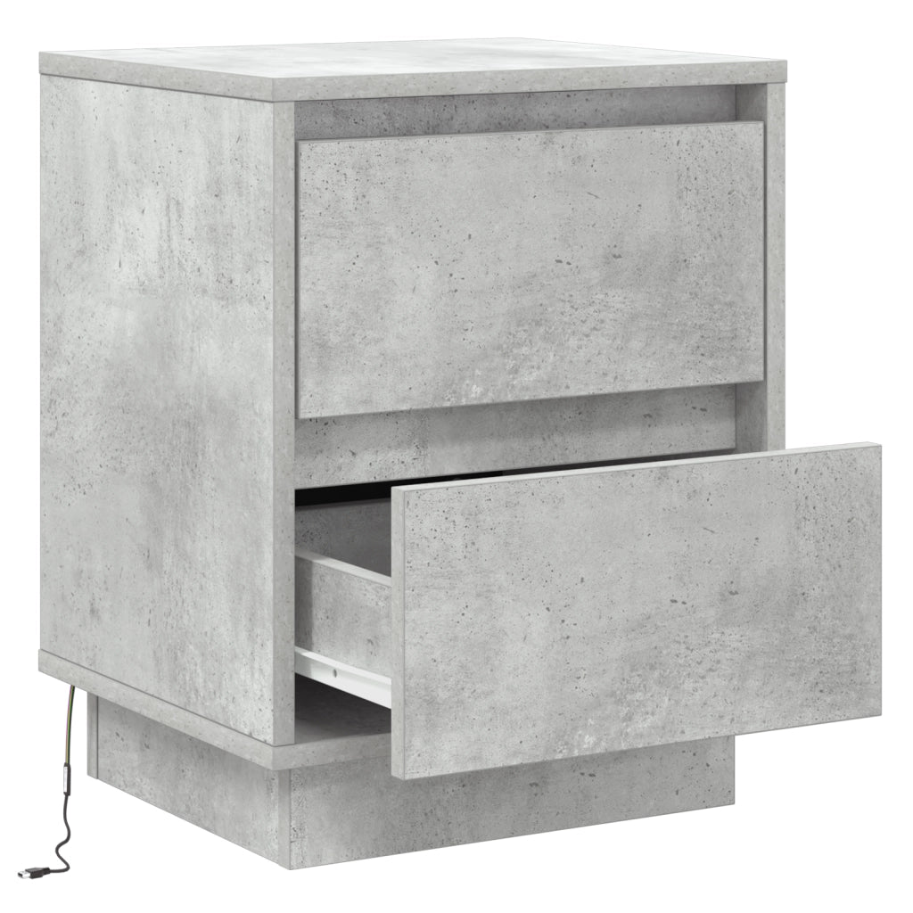 Comodini con luci LED 2 pz Grigio cemento 39x34.5x50 cm