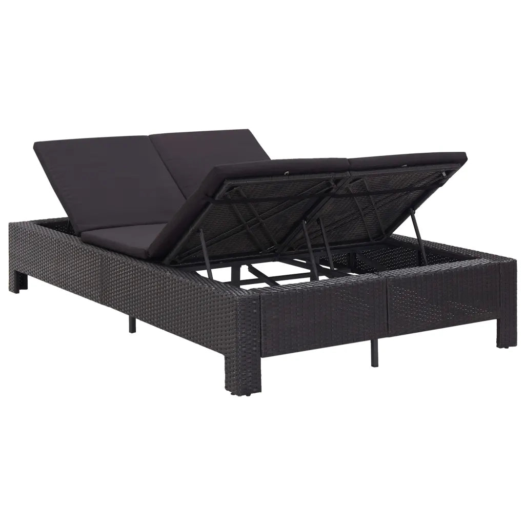 Lettino Prendisole a 2 Posti con Cuscino Nero in Polyrattan 46241