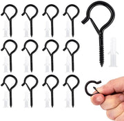 Haken per Schroef 12 pezzi - Haken per Parete in Acciaio Inossidabile - Nero - Hanger per Legno - Ferma per Parete - Ferma per Hanger - Facile da Installare