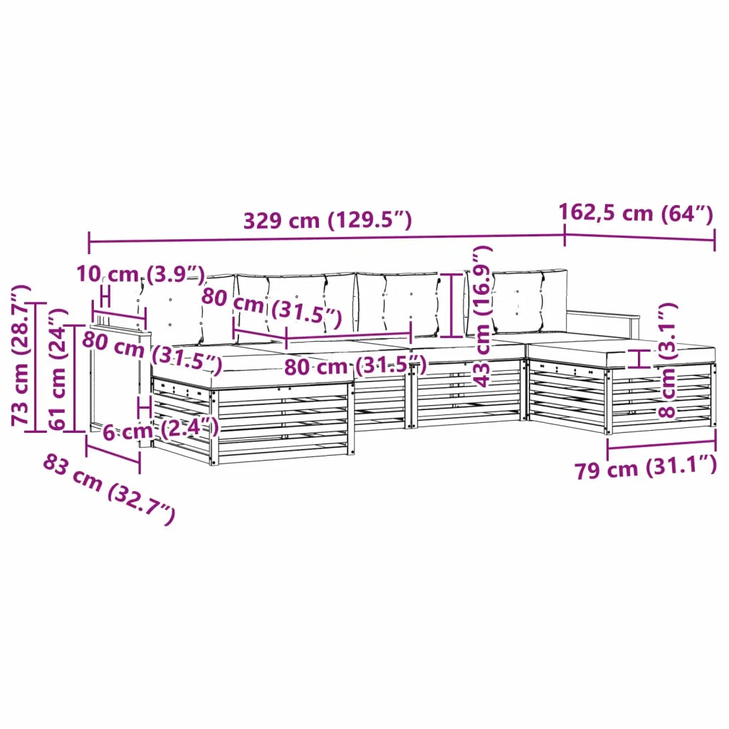 Set di divani da esterno 6 pz Legno di Acacia Massello 3383675