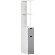 Colonna Bagno con Ripiani e Armadietti ¨C zephmum ¨C Legno Bianco Grigio 15.2x29.8x118 cm