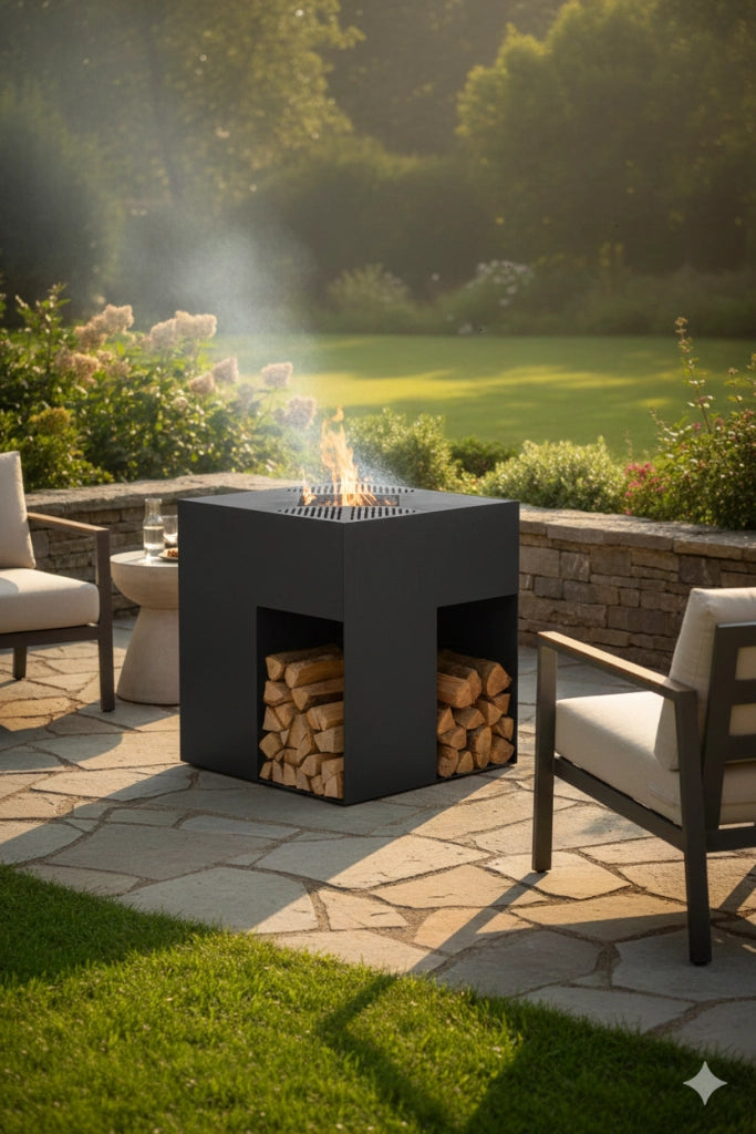 Barbecue a Legna 75x75x75 cm Giglio in Acciaio Nero Alta Temperatura