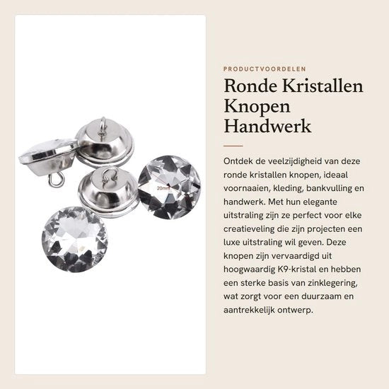 Bottoni decorativi 50 pezzi - Cristalli K9 rotondi - Gancio metallico - Per cucito/abbigliamento - Decorativi - Diametro 20 mm - Bottoni decorativi
