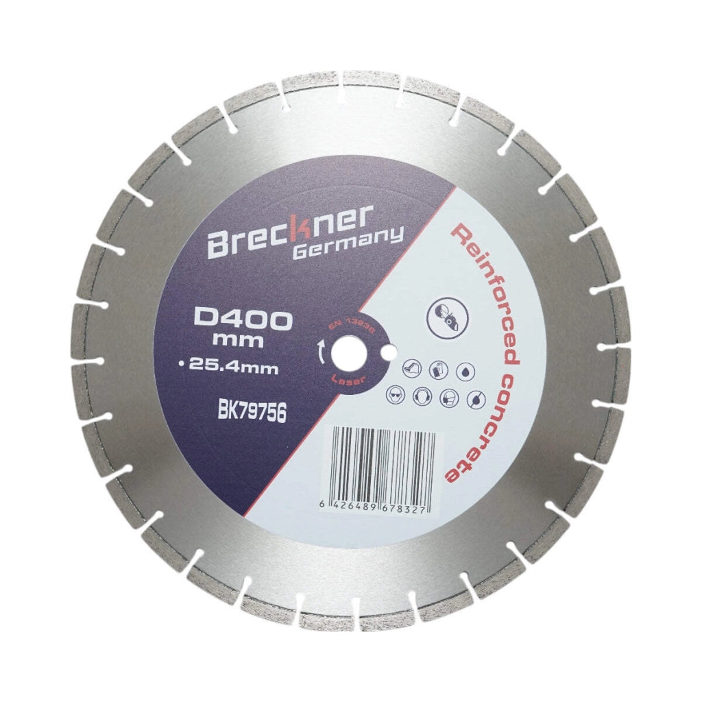 Disco diamantato segmentato 400x25,4 mm, segmento 10 mm per cemento armato, pavimentazioni, archi, pietra dura Breckner Germany