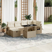 Set Divani da Giardino 7 pz con Cuscini Beige in Polyrattan