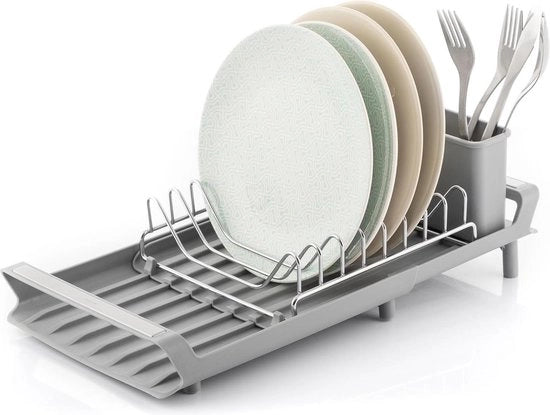 Afdruiprek Uitschuifbaar 28-47 cm con Pedane Antislip - Supporto per Utensili - Disimpegno dello Spazio - Asciugatura Igieneica