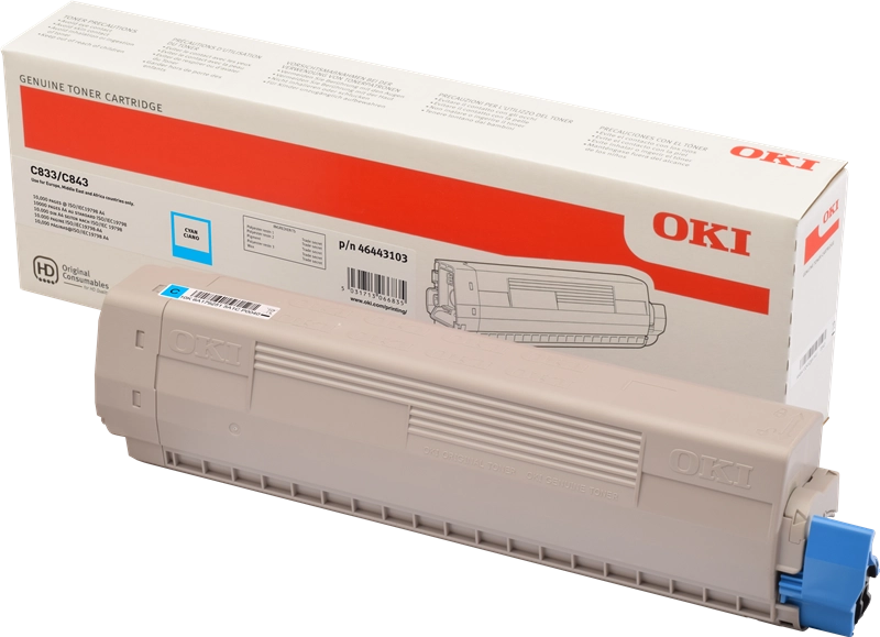 ORIGINAL OKI toner ciano 46443103 C833/C843 ~10000 Seiten