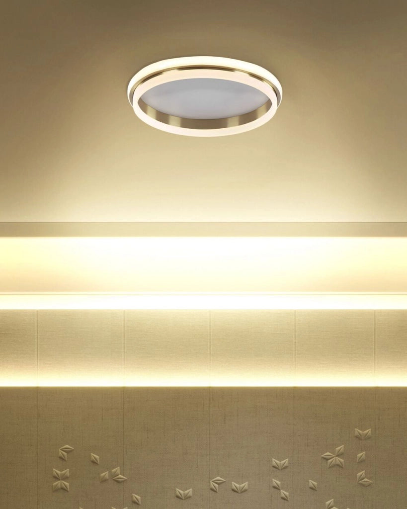 Lampada da soffitto a LED in metallo dorato 42 cm Paralume ad anello in acrilico opale LED Luce bianca calda Illuminazione a filo
