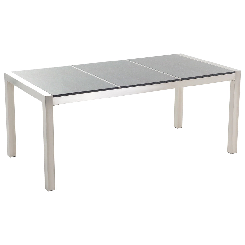 Set da pranzo da giardino Nero con piano in granito grigio 6 posti 180 x 90 cm