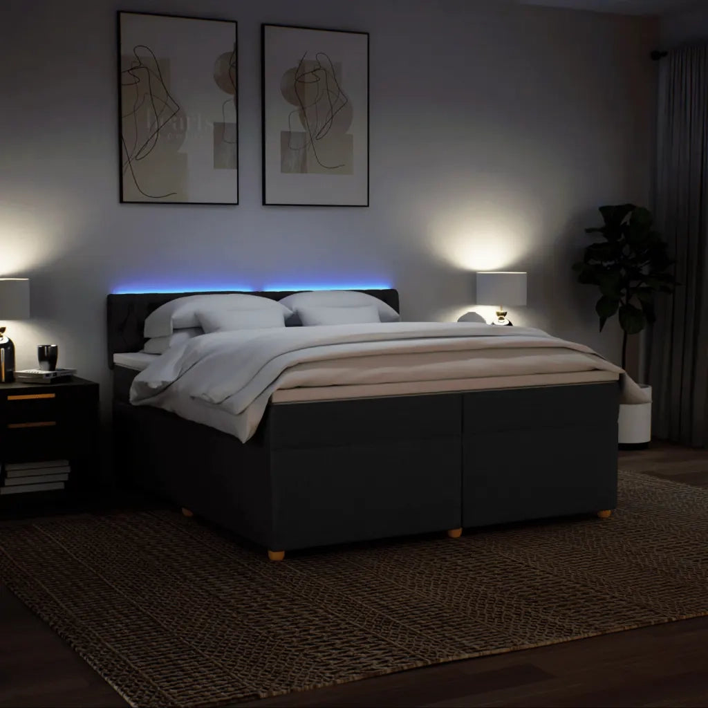 Giroletto a Molle con Materasso Nero 200x200 cm in Tessuto