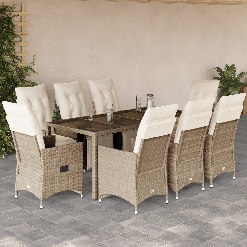Set da Bistrò da Giardino 9 pz con Cuscini Beige in Polyrattan 3276942