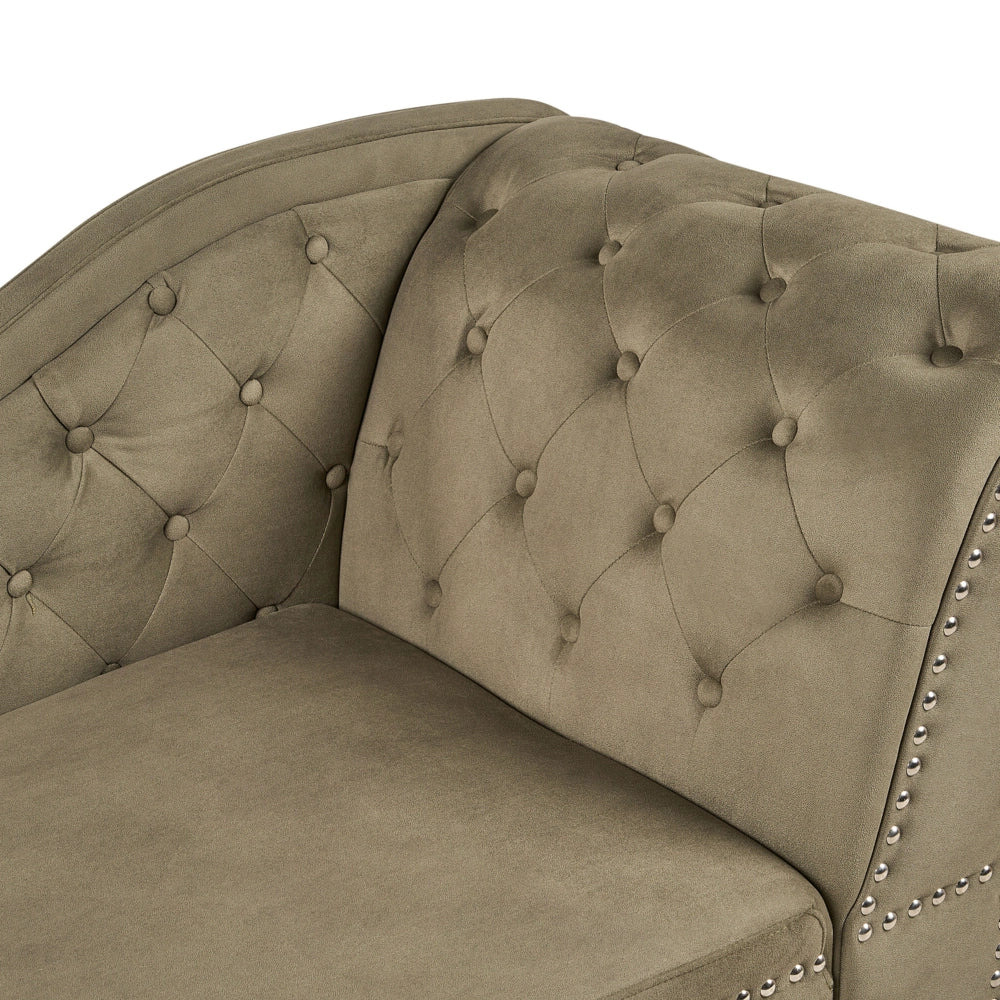 Chaise longue in velluto verde oliva versione destra Con Bottoni stile retrò