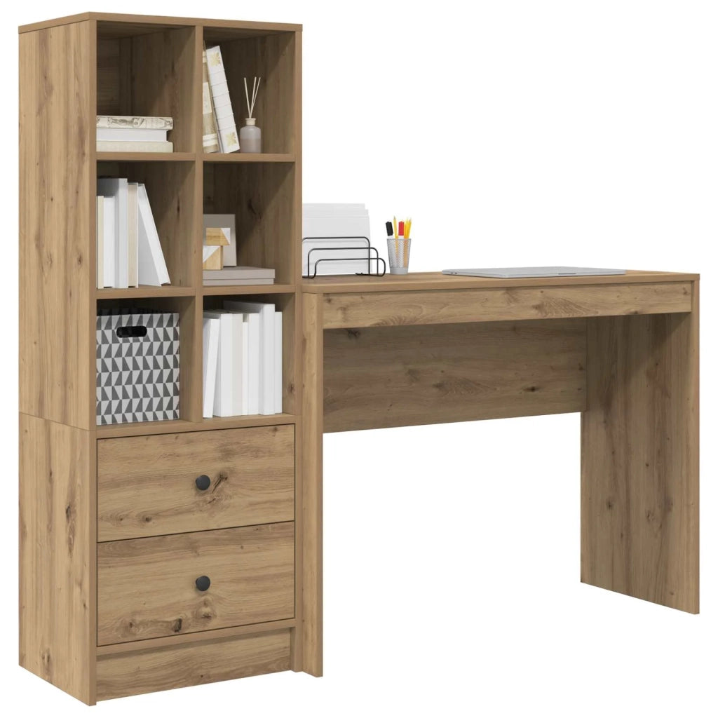 Scrivania | Tavolo da Ufficio con cassetto con lo scaffale 2 pz Rovere artigianale