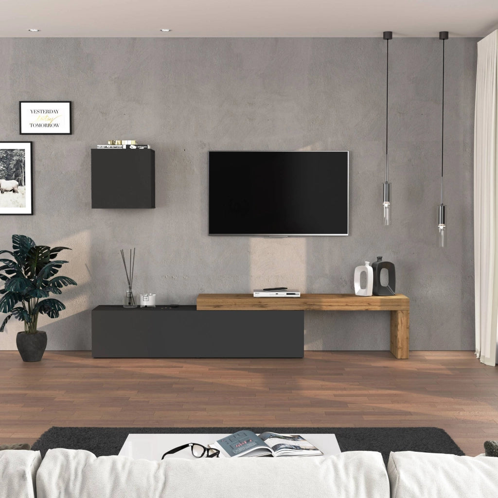 WHOUS Parete attrezzata Chronos set soggiorno antracite opaco e rovere 190/350x40 cm