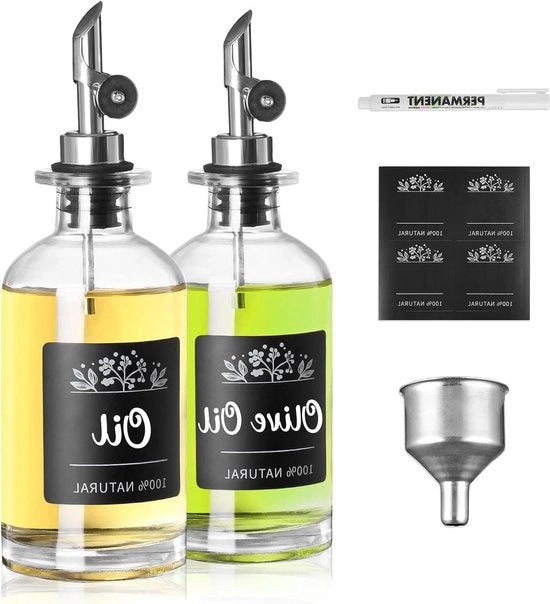 Set di flaconi di olio e aceto con contenitore in acciaio inossidabile e pennarelli per etichette