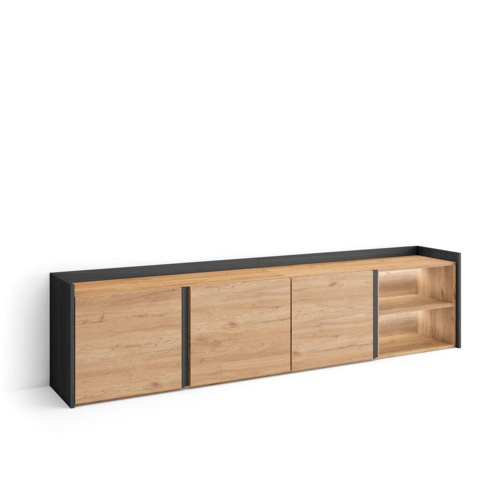 Mobile TV Soggiorno, 207x50x35 cm, Per TV fino a 80", LED, Rovere e nero