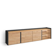 Mobile TV Soggiorno, 207x50x35 cm, Per TV fino a 80", LED, Rovere e nero
