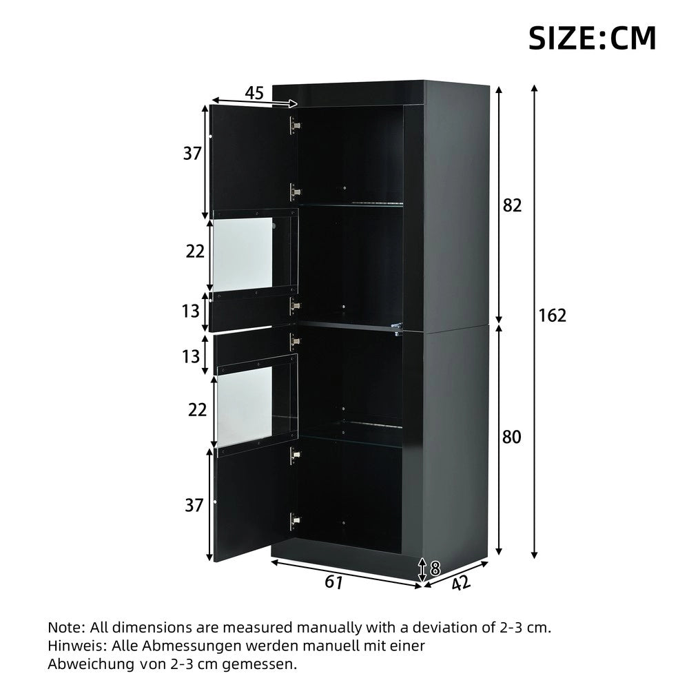 Vetrina con LED ¨C MINIMAL ¨C Nero Lucido, Ripiano in Vetro, 61x42x162 cm
