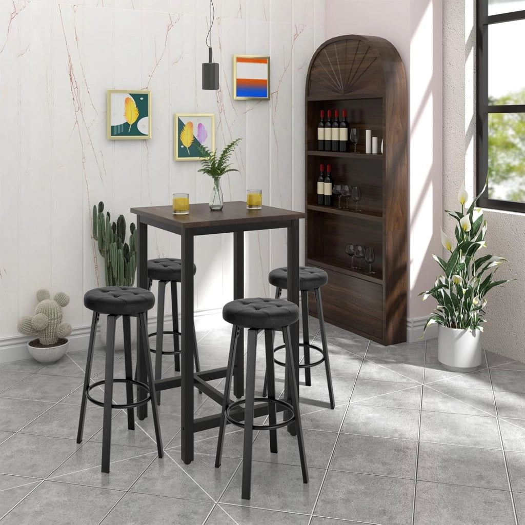 Set di 2 Sgabelli da Bar con 4 Gambe e Poggiapiedi, Sedie Alte da Cucina in Metallo e PU, con Seduta Rotonda Φ 35,5cm, Carico di 120kg, Antracite, BH330an-2