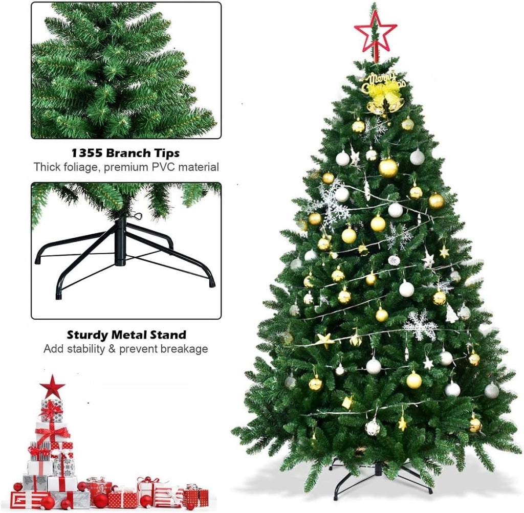 Albero Artificiale di Natale, Albero di Natale Verde, Abete di Natale in PVC, Albero per Albero Decorativo, con Effetto Realistico, Supporto in Metallo, Facile da Montare (180 cm)