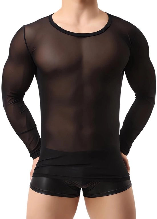 Maglione Sportivo con Mesh - Lungo - Fit Slancio - Collo Ronde - T-shirt con Materiale Respirante - Leggero e Comodo