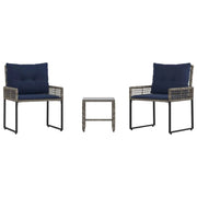Set di Mobili da Esterno con cuscino 3 pz | Set Salotto da Giardino Grigio e Blu Navy