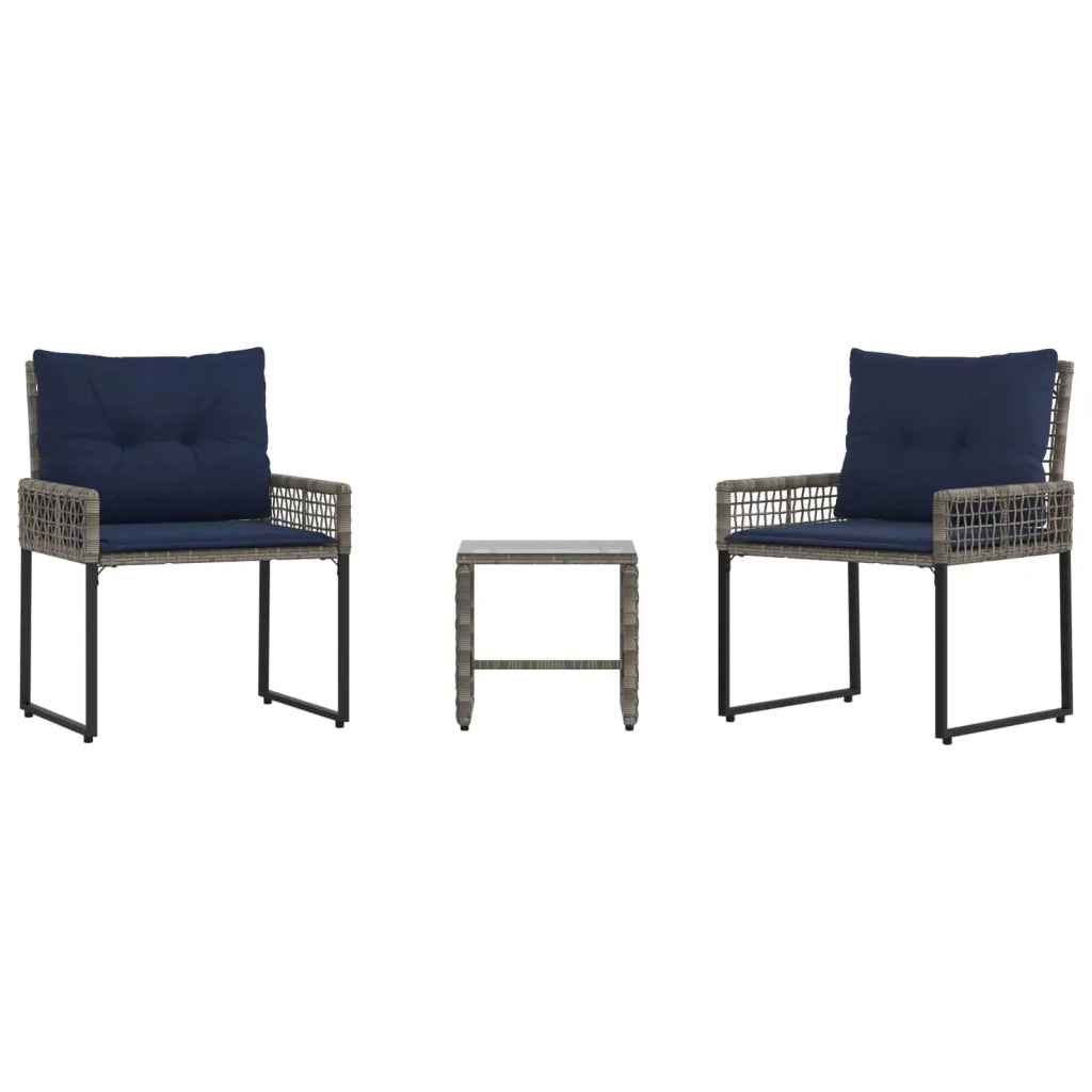 Set di Mobili da Esterno con cuscino 3 pz | Set Salotto da Giardino Grigio e Blu Navy